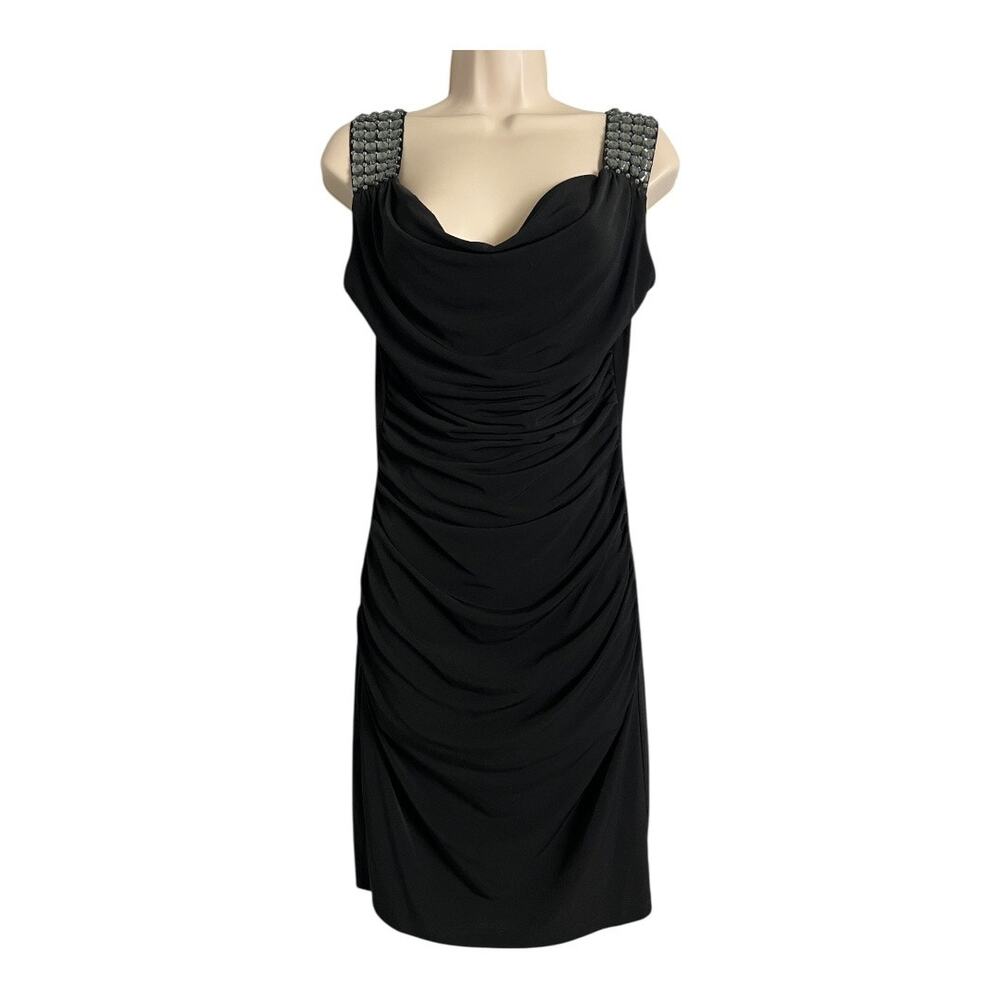 Valerie Bertinelli Dress Women's 6 Black Sleeveless Ruched Beaded Cocktail